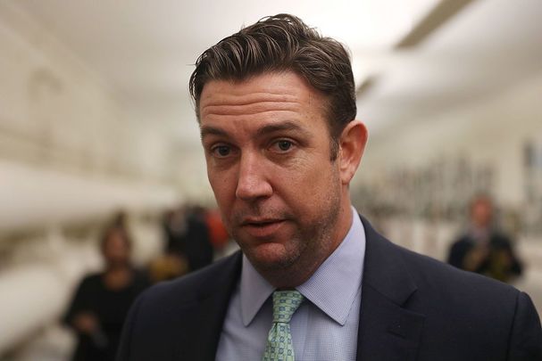 Rep. Duncan Hunter (R-CA) speaks to the media before a painting he found offensive and removed is rehung on the U.S. Capitol walls on January 10, 2017, in Washington, DC. 