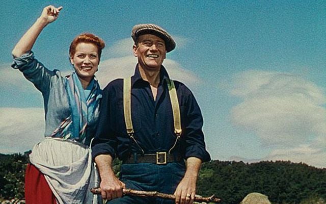 Maureen O\'Hara and John Wayne in \"The Quiet Man\".