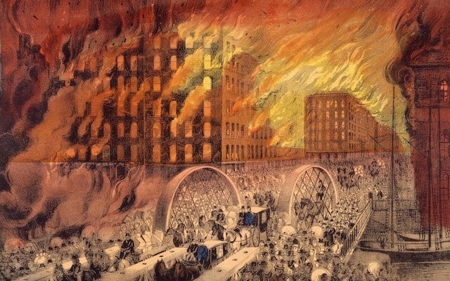 Chicago in Flames by Currier & Ives.