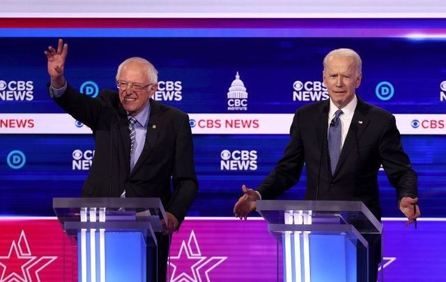 Bernie Sanders and Joe Biden at the Democratic debate in South Carolina.