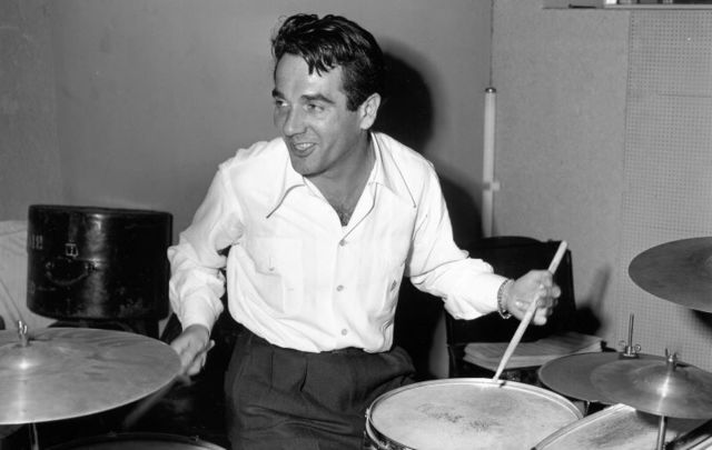 Gene Krupa on the drums, circa 1970.