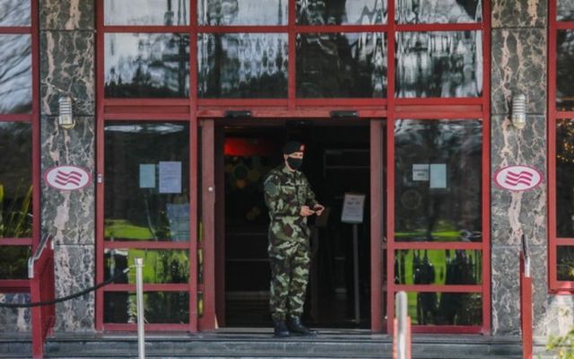 Irish Defence Forces enforce mandatory hotel quarantine at the Crowne Plaza Hotel in North Dublin. 