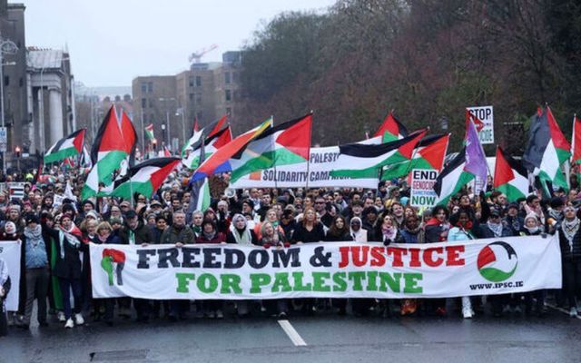 Protesters at a demonstration for Palestine at Stephens Green in Dublin.