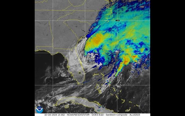 October 10, 2024: VIS/IR Sandwich RGB satellite imagery of Hurricane Milton.