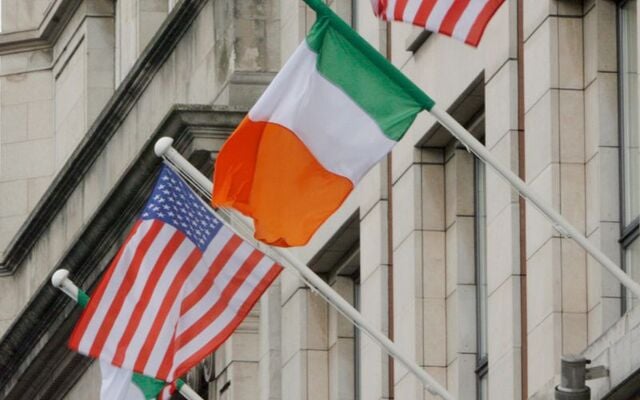 May 21, 2011: American and Irish flags fly outside the Westin Hotel in Dublin ahead of US President Barack Obama\'s visit.