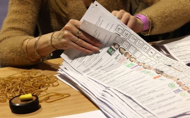 November 30, 2024: Tallymen observe as count staff organize the votes to be counted at the RDS Count Centre in Dublin.