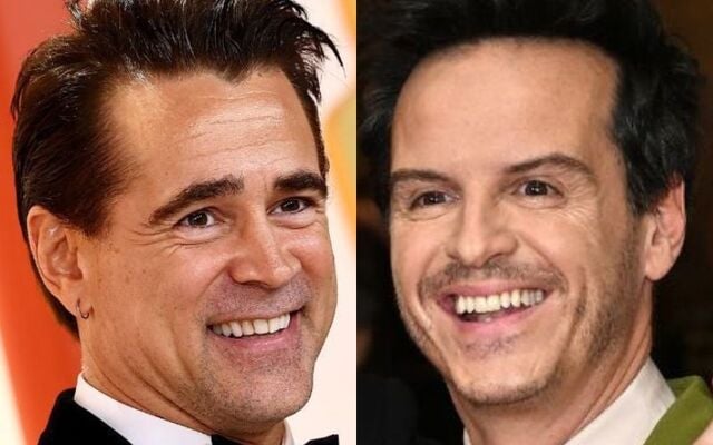 Irish actors and Golden Globe 2025 nominees Colin Farrell (L) and Andrew Scott (R).