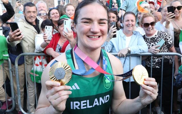 August 12, 2024: Olympic Gold medalist Kellie Harrington at a homecoming event in Dublin.