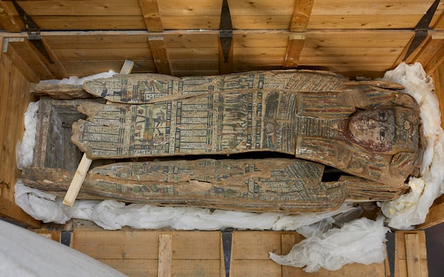 A wooden sarcophagus dating back 625 to 600 BCE is one of the items UCC is returning to Egypt.