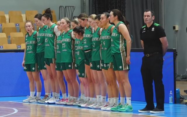 February 8, 2024: Ireland on the court ahead of their FIBA Women’s EuroBasket 2025 Qualifiers game against Israel in Riga, Latvia.