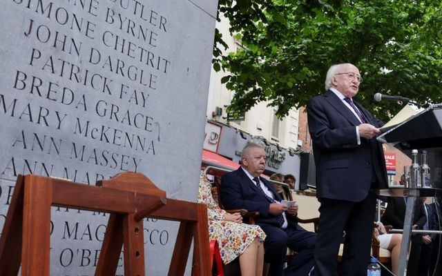 May 17, 2024: President of Ireland Michael D. Higgins delivers remarks on Dublin\'s Talbot Street for the 50th annviersary of the Dublin and Monaghan bombings.