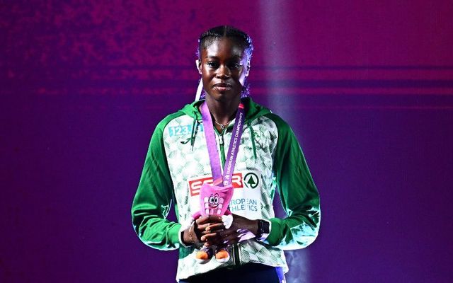 Rhasidat Adeleke of Team Ireland, poses for a photo during the medal ceremony after the Women\'s 400m Final on day four of the  European Athletics Championships at Stadio Olimpico on June 10, 2024, in Rome.