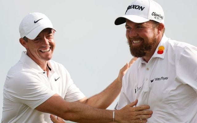 April 28, 2024: Rory McIlroy and Shane Lowry celebrate the final round of the Zurich Classic of New Orleans at TPC Louisiana in Avondale, Louisiana.