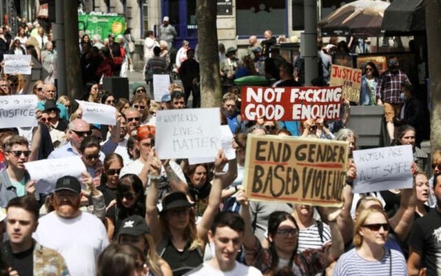 Protesters march through Dublin during Saturday\'s demonstration against gender-based violence. 