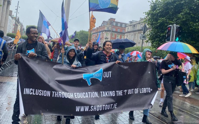 Member of ShoutOut marching in the 2024 Dublin Pride Parade.