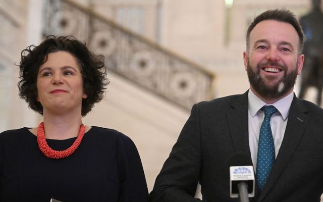 July 8, 2024: SDLP leader Colum Eastwood holds a press conference alongside Claire Hanna after meeting with Prime Minister Sir Keir Starmer at Stormont in Belfast, Northern Ireland. 