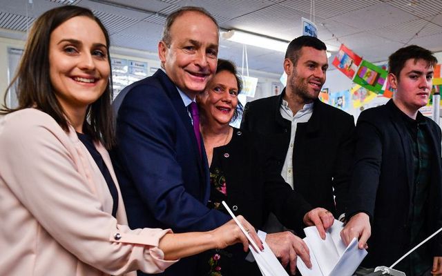 February 8, 2020: Micheál Martin and his family cast their votes at St Anthony’s boy\'s school in Co Cork for Ireland’s General Election.