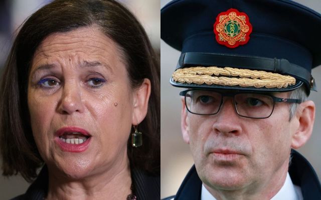 TD Mary Lou McDonald (L) and Garda Commissioner Drew Harris (R).