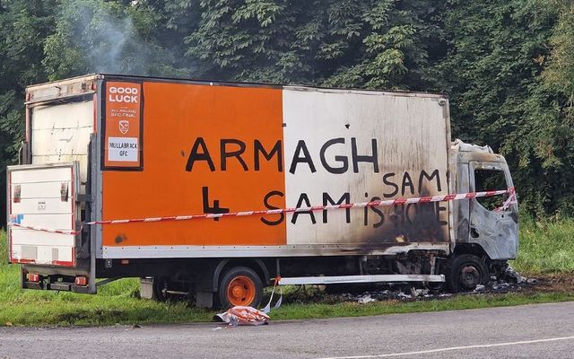 Mullabrack GFC in Co Armagh shared this photo of the lorry that was burnt out after Armagh\'s victory in the All-Ireland Senior Football Championship.