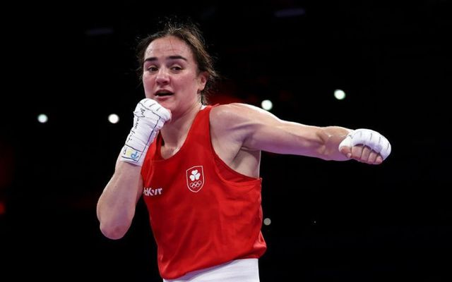 Kellie Harrington of Team Ireland celebrates after winning the Women\'s 60kg preliminary round match at the Olympic Games Paris 2024