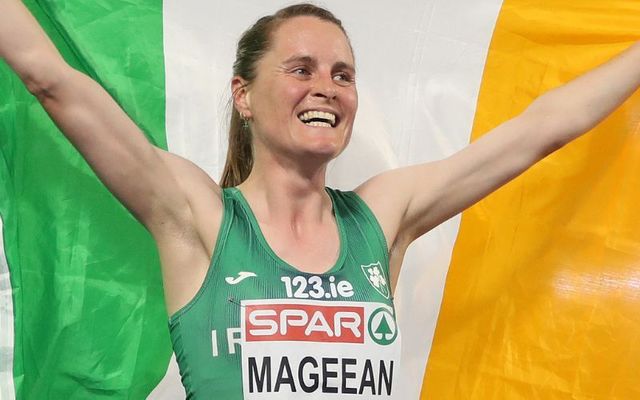 June 9, 2024: Gold medallist Ciara Mageean of Team Ireland celebrates after winning in the Women\'s 1500m Final on day three of the 26th European Athletics Championships - Rome 2024 at Stadio Olimpico in Rome, Italy. 