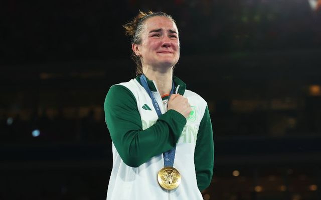 August 6, 2024: Gold Medalist Kellie Harrington of Team Ireland on the podium during the Women\'s 60kg medal ceremony after the Women\'s 60kg Final match on day eleven of the Olympic Games Paris 2024 at Roland Garros in Paris, France.