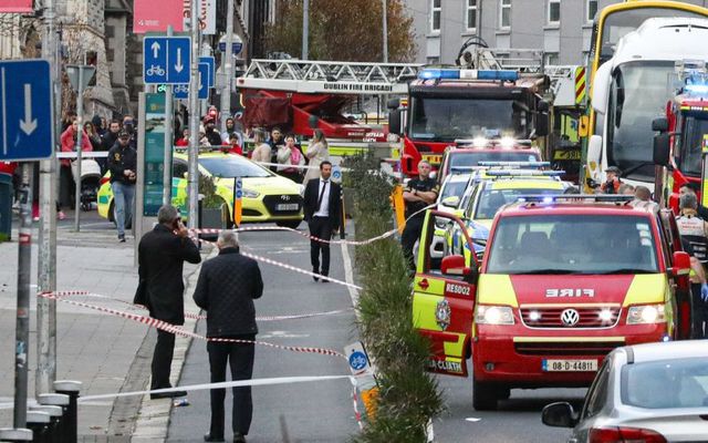 November 23, 2023: Emergency services in Dublin\'s Parnell Square after a man seriously assaulted three children and their caregiver.