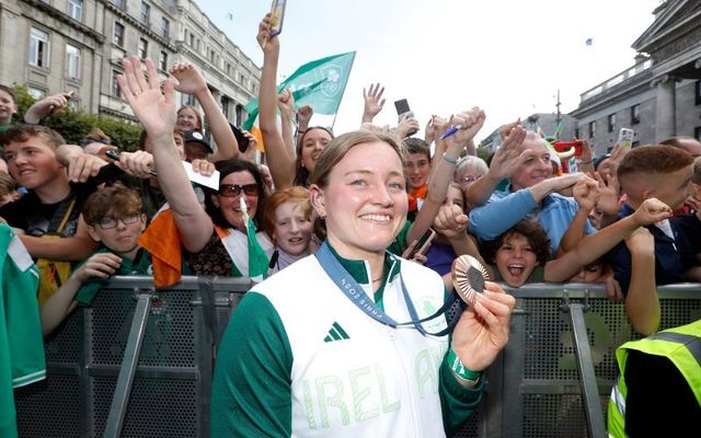 August 12, 2024: Irish Olympic medallist Mona McSharry at the homecoming event at Dublin\'s GPO on O\'Connell Street.