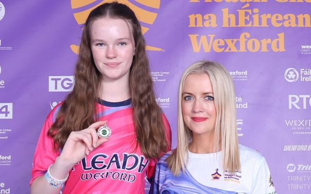 Lauren Tuffy, CCÉ, Coleman-O\'Grady, New York 3rd Place All Ireland Winner of Corn Bheartla O’Flatharta for Irish Singing (Ladies) (12-15 years) with her teacher Dawn Doherty at the 2024 Comhaltas Ceoltóirí Éireann All Ireland Fleadh Cheoil in Wexford.