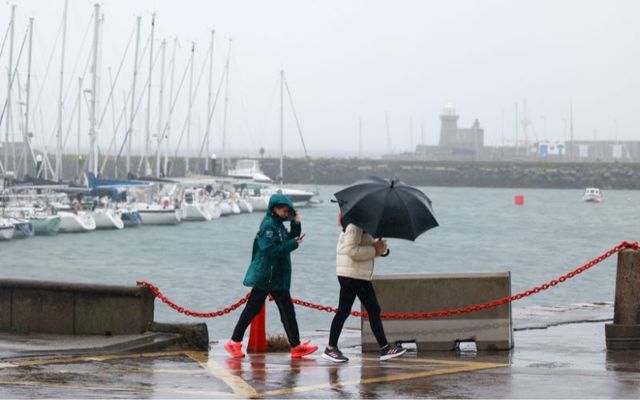 September 27, 2023: People on Dublin\'s Howth Pier during Storm Agnes.