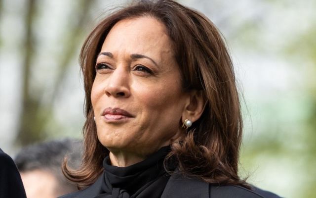 April 10, 2024: Vice President Kamala Harris stands during a rendition of The Star-Spangled Banner at a State Arrival Ceremony for Prime Minister Kishida Fumio of Japan on the South Lawn of the White House.