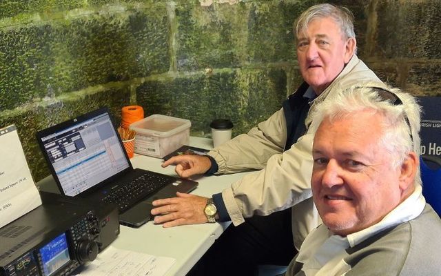 Limerick Clare Amateur Radio Club members Derek and Alan operating in Loop Head Lighthouse using voice communication as part of the 26th annual International Lighthouse/Lightship Weekend 