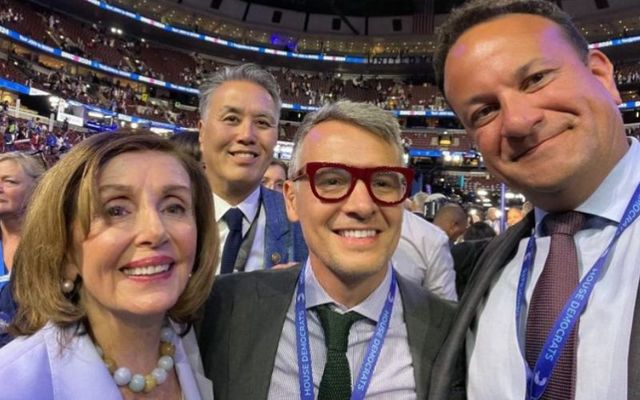 Leo Varadkar, right, with Nancy Pelosi, left, at the 2024 Democratic National Convention in Chicago.