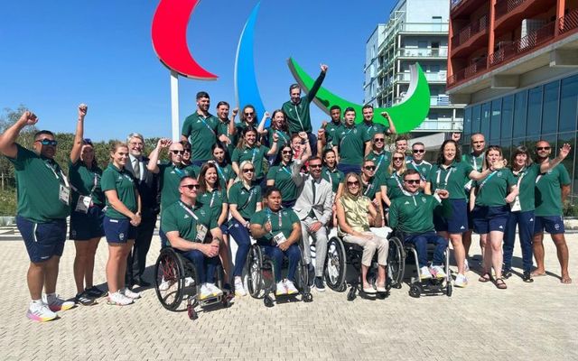 Team Ireland - with Taoiseach Simon Harris, back center - in Paris ahead of the 2024 Paralympic Games.