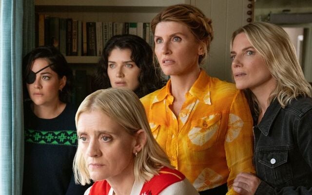 Anne-Marie Duff, Sarah Greene, Eve Hewson, Sharon Horgan, and Eva Birthistle in episode 2 of the second season of \"Bad Sisters.\"