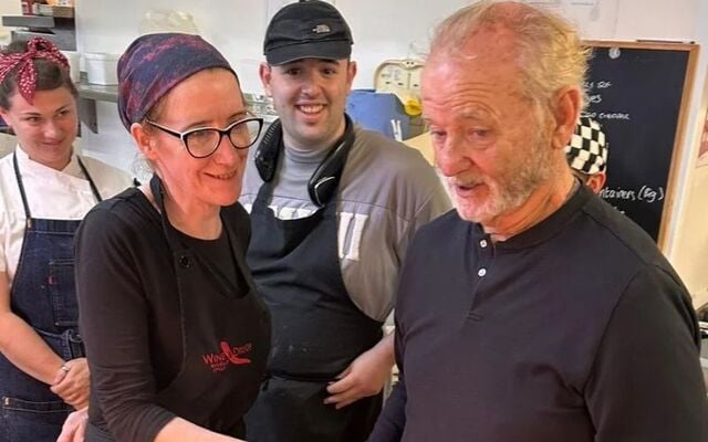 Hollywood legend Bill Murray meeting staff at Caisleáin Óir Hotel in Co Donegal.