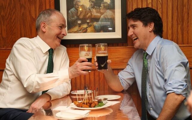 March 2024: Micheál Martin and Prime Minister Justin Trudeau at PJ O\'Brien\'s Irish Pub and Restaurant in Toronto, Canada.