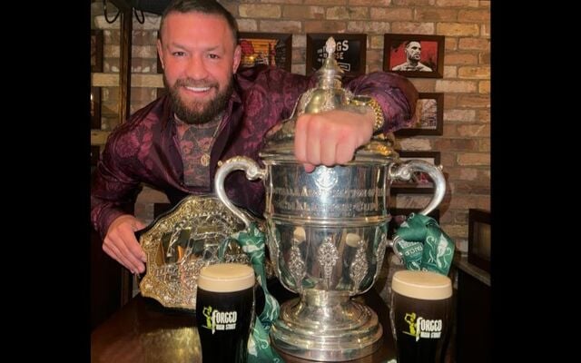 Conor McGregor shared pictures of him posing with the FAI Cup and pints of his Forged Stout on social media.