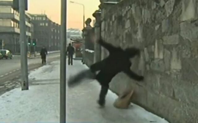 The now famous \"slip on the ice\" clip was filmed in Dublin and aired on RTÉ in January 2010.