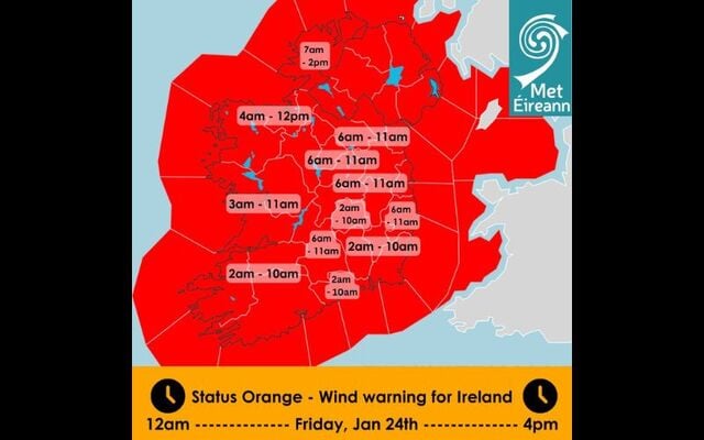 Storm Eowyn has prompted Status Red warnings for the entire island of Ireland.