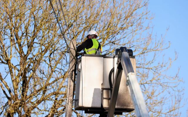 January 31, 2025: Broadband repair crews at work in The Glebe, Co Longford a week after Storm Éowyn.