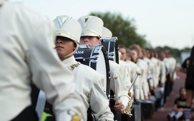 Marching bands in action.