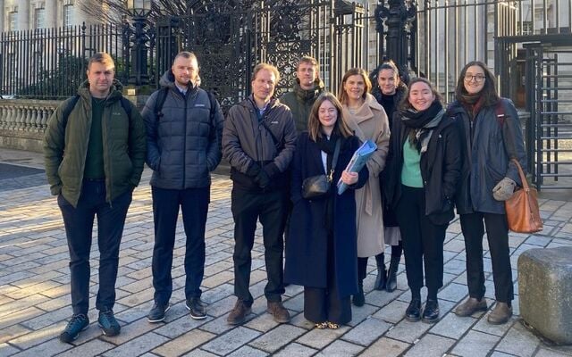 January 15, 2024: Conradh na Gaeilge with CAJ, PILS, and community witnesses outside Court in Belfast. 