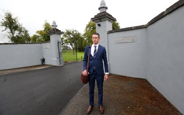 Enoch Burke outside of Wilson\'s Hospital School in Co Westmeath in August 2023.