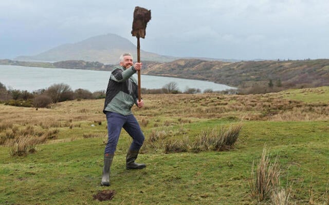 Minister of State for Heritage, Nature and Biodiversity Christopher O’Sullivan turning the sod at the announcement of the expansion of Connemara National Park