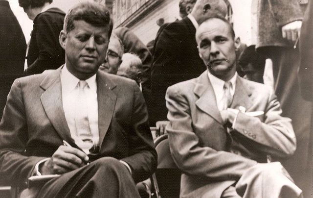 John F Kennedy and his hero William \"Bud\" Liebenow.