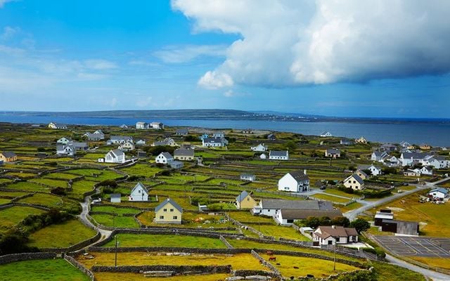 Inisheer, smallest of the Aran Islands, off coast of Galway and Clare, as seen from the air.