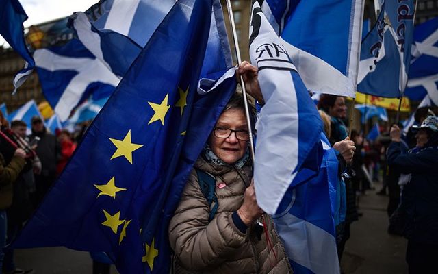 A pro-Europe pro-Scottish independence protester at a recent rally.