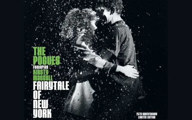 Kirsty MacColl and Shane MacGowan photographed for the front cover of The Pogues\' \"Fairytale of New York.\"