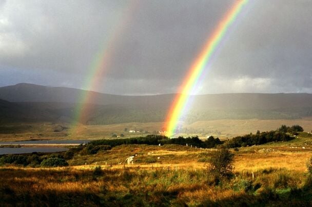 Somewhere over the rainbow...: Rainbows over the Donegal countryside.